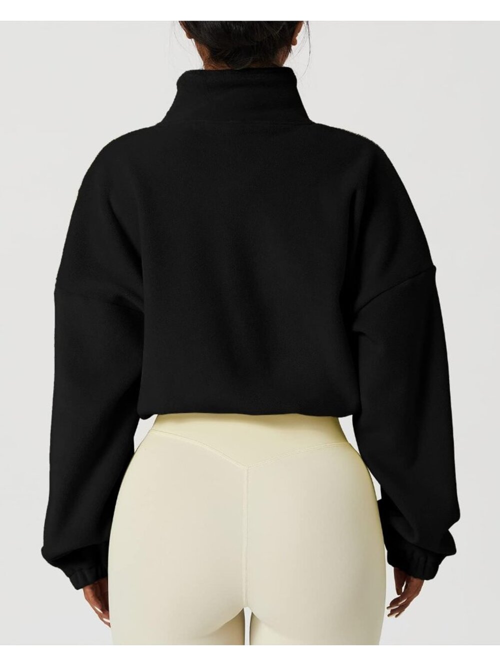 Women’s Black Cropped Sherpa Full Zip Warm Winter Coat Fleece Jacket - Picture 4 of 5
